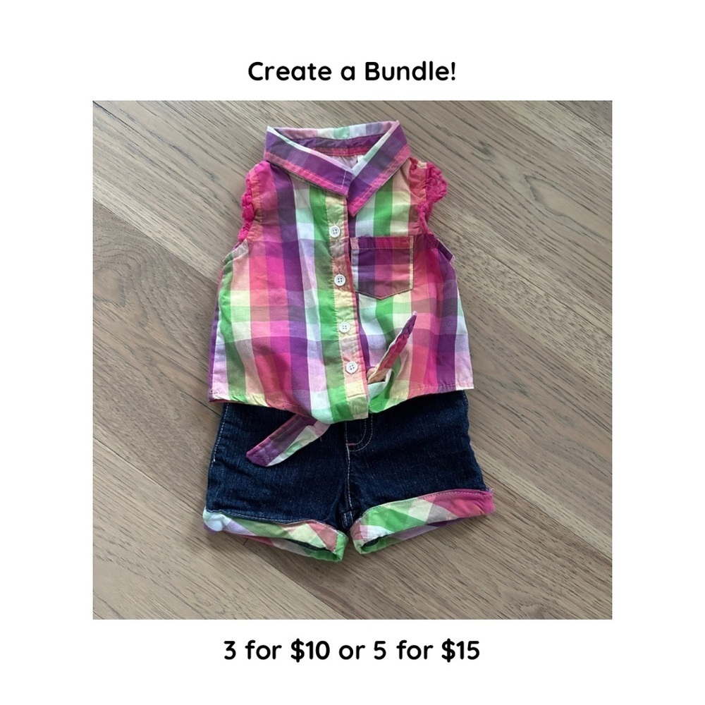 Young Hearts Girls Plaid Button Up Sleeveless Collared Tank Shorts Set Size 18M - Picture 1 of 12